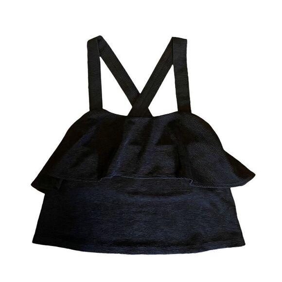 New Madewell Texture & Thread Tiered Crop Tank Top Black Crossback Women XS - Picture 2 of 8